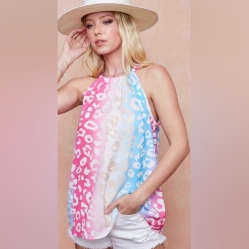 BiBi Vivid Leopard Animal Print Tank Top Size Medium New W/Tags Rainbow Gradient